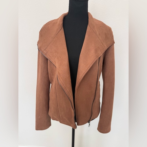 NWT AUTOMET Brown Faux Suede Moto Jacket | Size M | Asymmetrical Zip - Picture 6 of 11